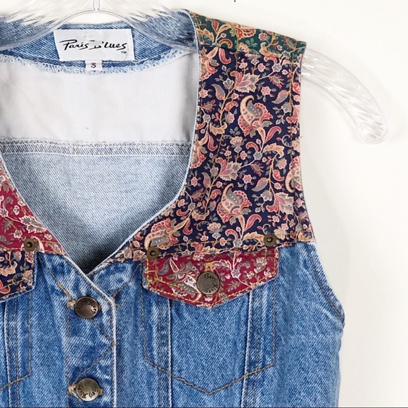 Vintage Paris Blues Patchwork Denim Jean Vest S - Picture 2 of 11